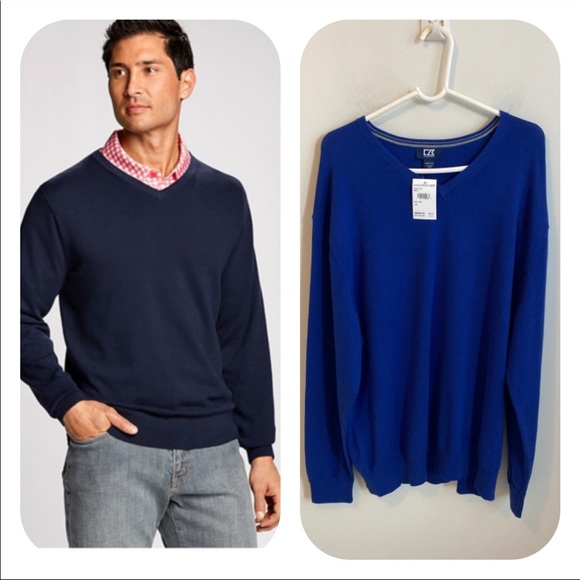 Cutter & Buck Lakemont V Neck Sweater Bolt Blue - Picture 1 of 6